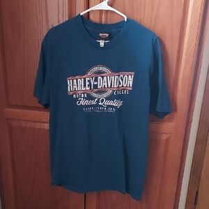 Harley-Davidson Teal Graphic T-Shirt Benson's Muncie,Indiana On back.